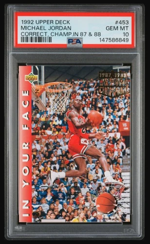1992 UPPER DECK 453 MICHAEL JORDAN CHAMPION 87 & 88 PSA 10 Gem Mint New Case!