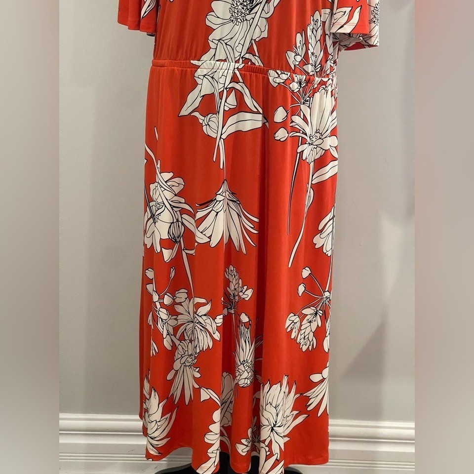 Girl w Curves L Floral Orange/White Maxi Dress Slit Bottom Sides w ...