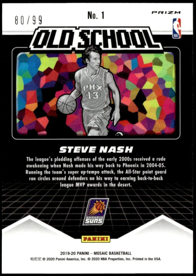 2019-20 Panini Mosaic #1 Steve Nash Old School Mosaic Reactive Blue #/99 E1 - Image 2 of 2