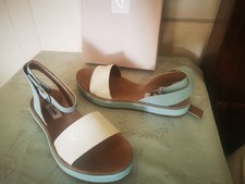 Image of Clarks Ladies size 4 Sandals Romantic Moon off white/duckegg leather uppers and