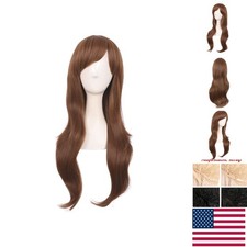 28 Inch Light Brown Curly Wig with Side Bangs - Heat Resistant Cosplay Hair