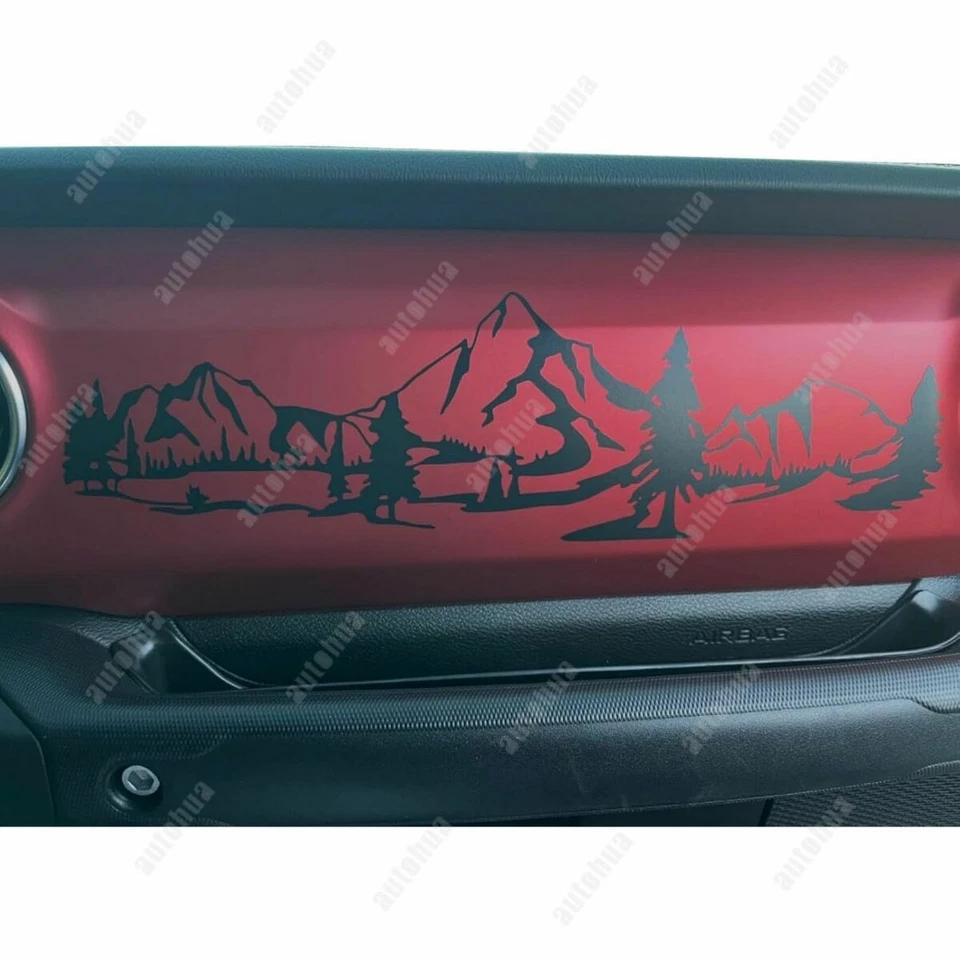 Calcomanía para tablero de instrumentos Jeep Wrangler 2018-25 guantera escena de montaña pegatina de vinilo Foto 3 de 4