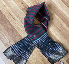 Hand Woven All Silk Scarf Shawl Made in India Striped Boho Artisan 43x12