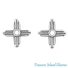 Zia Native American Sun Symbol 925 Sterling Silver Post Stud Earrings 10mm