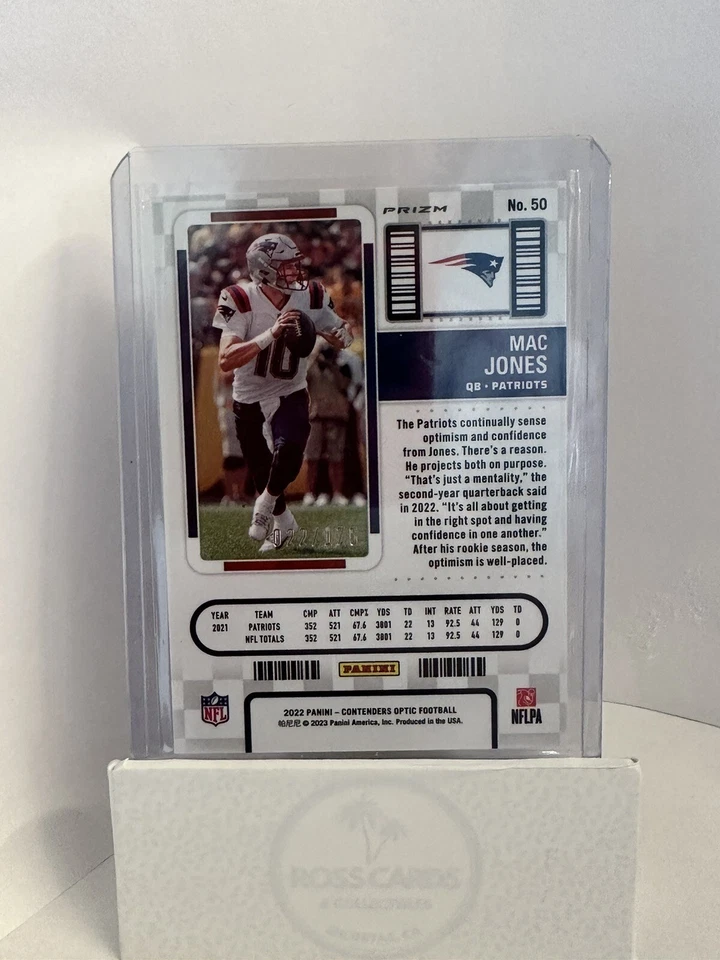 2022 Contenders Optic Mac Jones Season Ticket Red Prizm #22/175 Patriots - Image 2 of 2