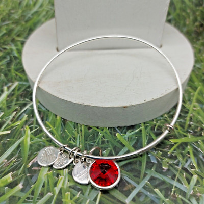 Signed Alex and Ani Silver Tone Charm Bracelet Red Rhinestone Silver Tone Adjust