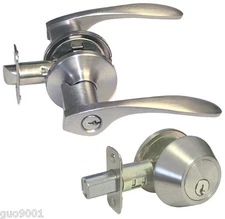 Entry Entrance Keyed Deadbolt Combo Satin Nickel Door Locks lever Brushed Nickel