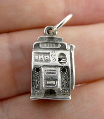 Vintage Sterling Silver Slot Machine Charm 3D Figural Las Vegas 925 3.3g 7/8 In