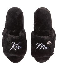 Jenni Womens Faux-Fur Kiss Me Scuff Slippers Black Large 9-10