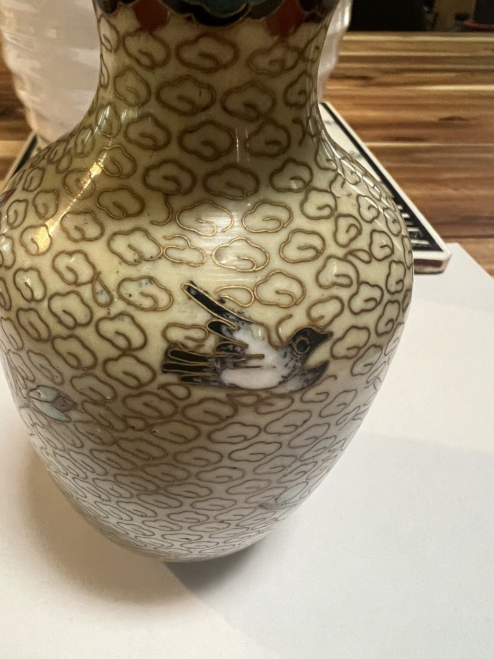 Vintage Cloisonne Enamel Beige with Flowers /birds 5" Vase eBay