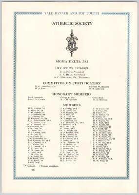 #ad #ad 1929 Yale Banner amp; Pot Pourri ORIGINAL PAGE Sigma Delta Psi Officers Member List $16.24