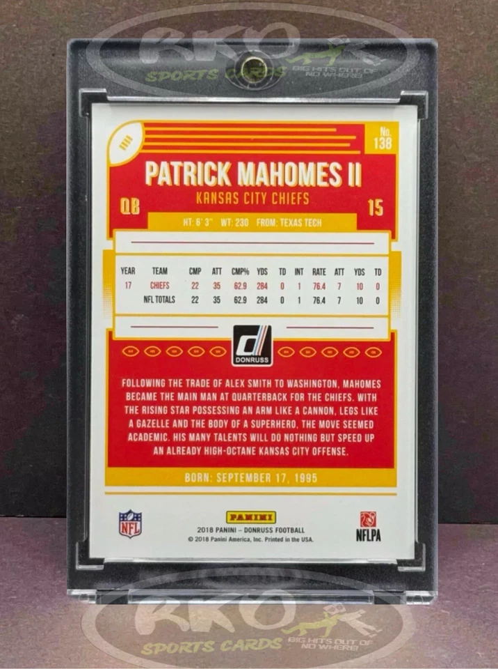 Patrick Mahomes RARO NOVATO RC TARJETA DE INVERSIÓN SSP PANINI CHIEFS MVP COMO NUEVO Foto 2 de 4