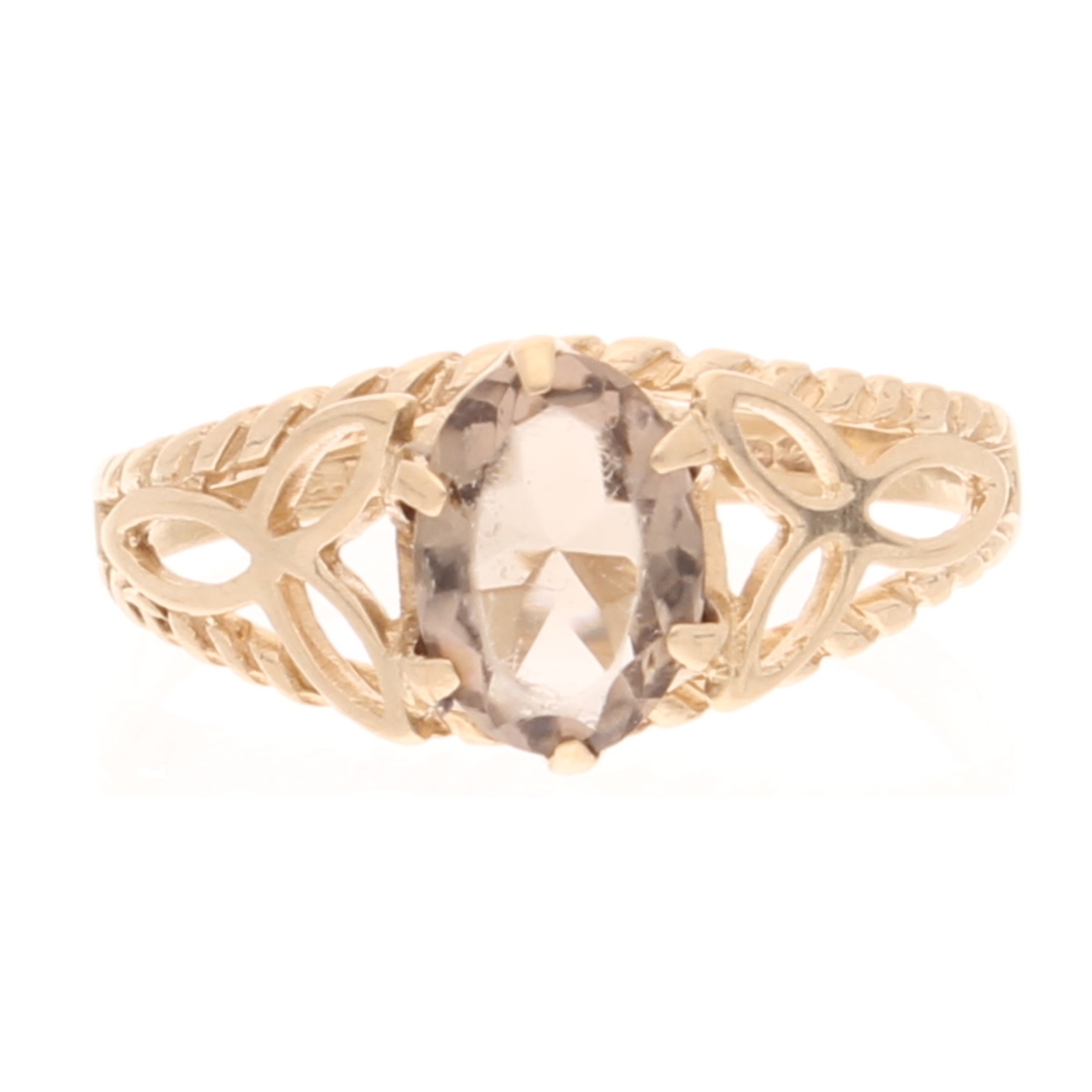 9Carat Yellow Gold Smokey Quartz Solitaire Ring (Size N 1/2) 5.5x8.5mm Head