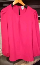 Anne Klein Women's Puff Sleeve Blouse Red Raspberry Color Size XL