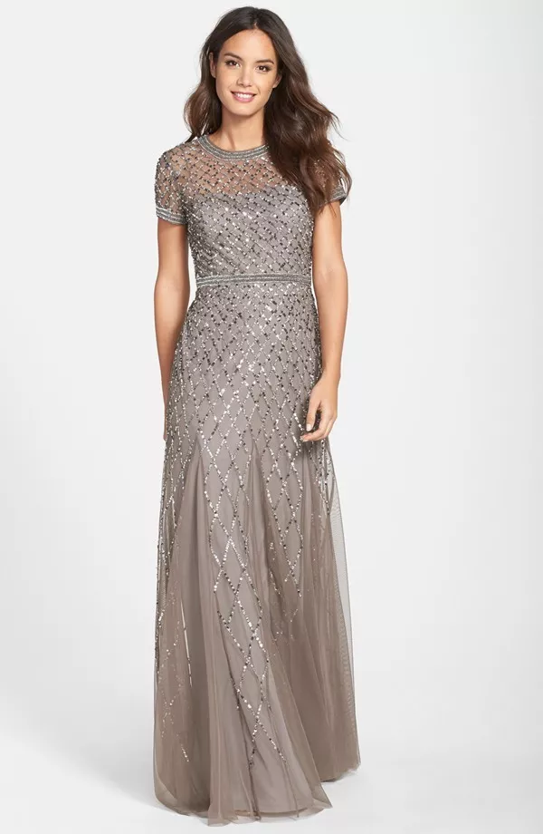 Adrianna papell short sleeve shop beaded gown