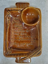 Fantastic Vintage 1970s Calif Pottery Brown Chip & Dip (Blue Cheese Spread) USA