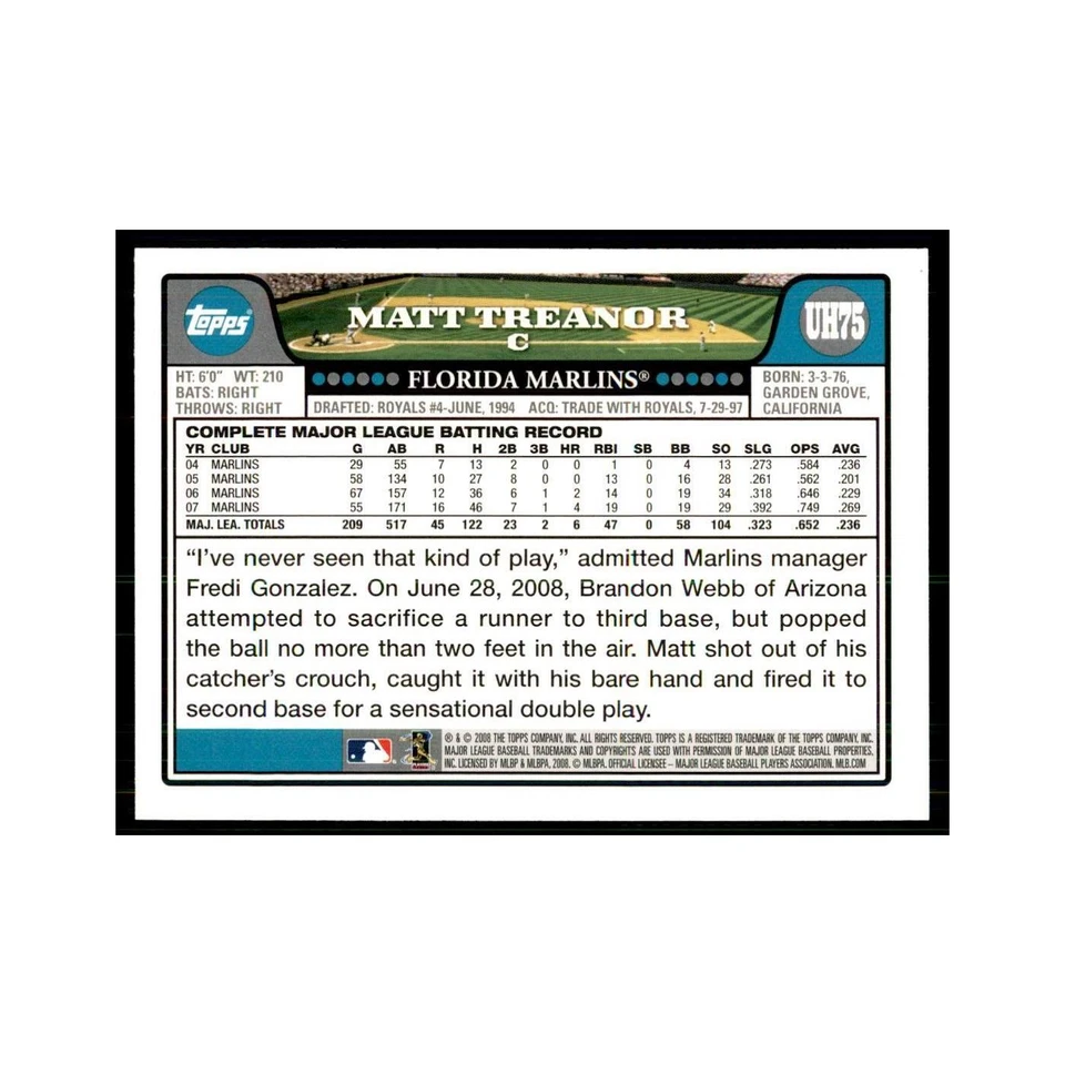 2008 Topps Matt Treanor Baseball Cards #UH75 - Image 2 of 3