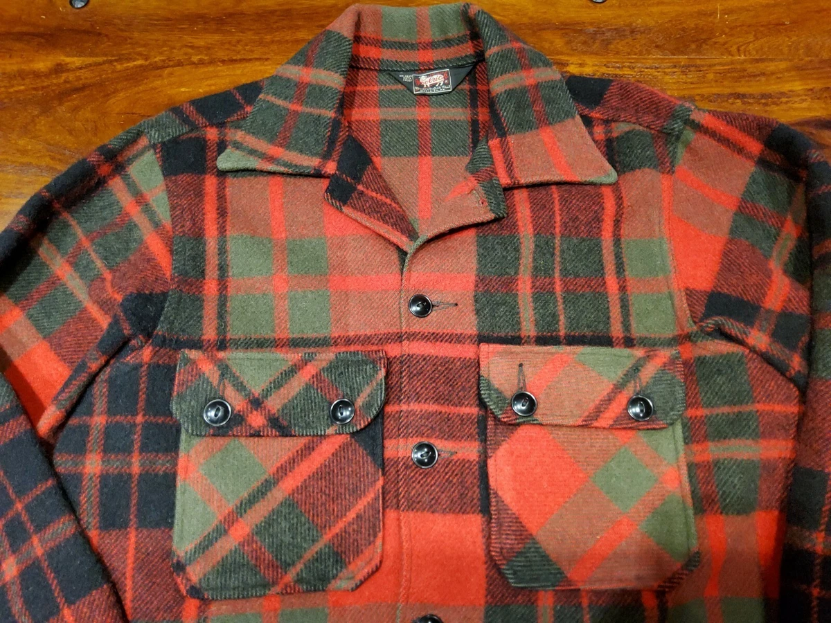 WOOLRICH Vintage Shirt Jacke 1950s Plaid Hunting Barn Ranch Jacket USA Size 40