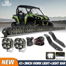 For Can-Am Commander 1000/800 Max Roof 42" LED Light Bar Bracket+3"Pods Wire Kit