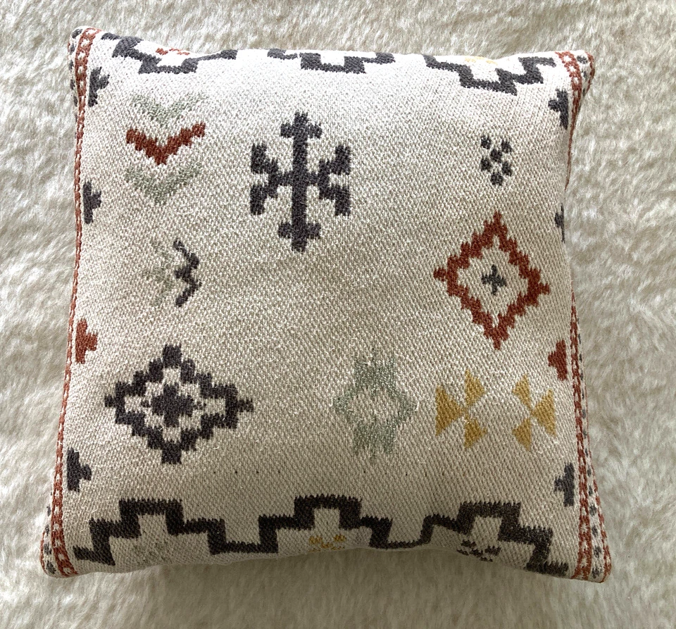 Indian Woven Needlepoint Cotton Throw Pillow 18" x 18" Home Decor Cushion Pillow - Image 4 of 4