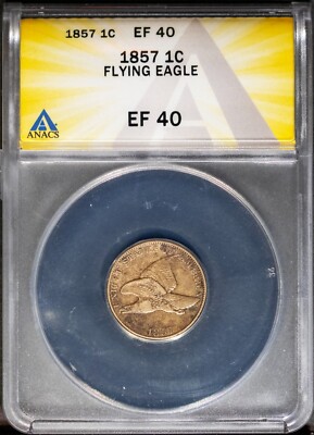 1857 1c Flying Eagle Small Cent EF 40 ANACS # 7351481 + Bonus