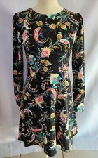 LOFT Black w/Yellow Green Red Floral Print A-Line Above Knee Length Dress 0 NWT!