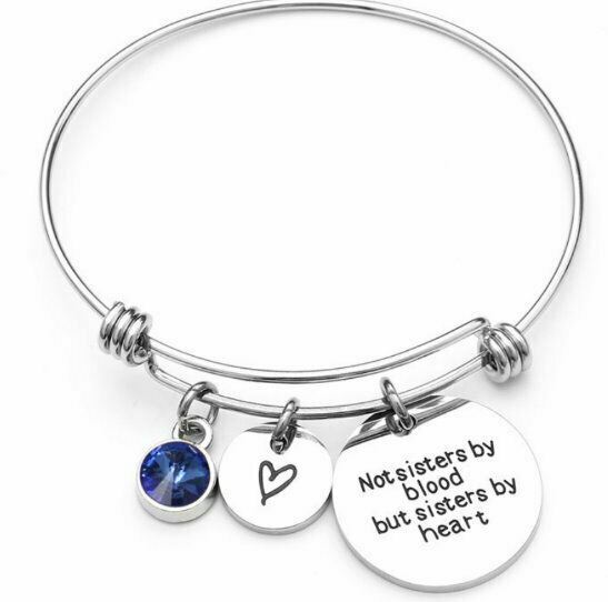 💯Adjustable bangle charm bracelet stainless steel Silver Tone Sisters by  heart