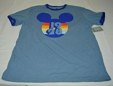 Vintage Disney Mickey Mouse Birth Year 1928 Ringer Tee Shirt Blue Size XL NWT