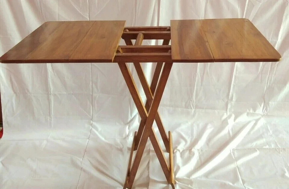 Elegant Luxury Folding Wooden Hand Polished Unique Design Stump Stool Side Table - Image 4 of 4