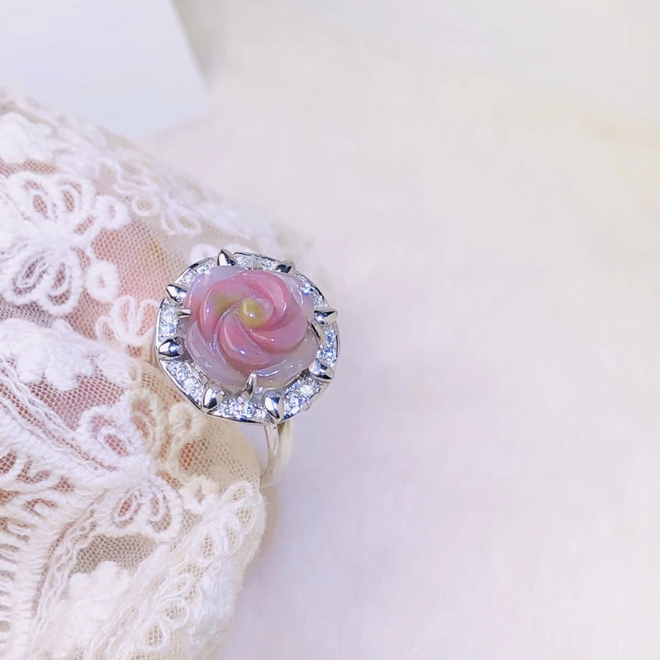 Anillo Clásico YanYuan Ágata Rosa Plata de Ley 925 Anillo Abierto Regalo de Cumpleaños Rosa Foto 2 de 4