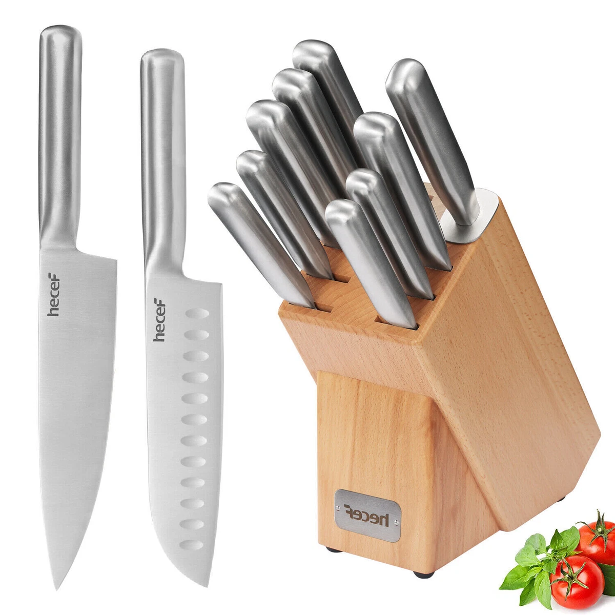 10PCS Kitchen Knife Set with Wood Block Stainless Steel Knife Set  w/Sharpener