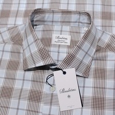Stenstroms NWT Dress Shirt Size 17.5 44 Fitted Body in Blue/Brown Plaid Cotton