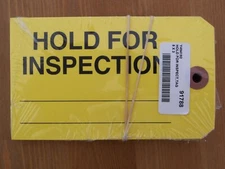 HOLD FOR INSPECTION Tags, Yellow, Card Stock, 5' x 3", Quality Control, 25 Pack