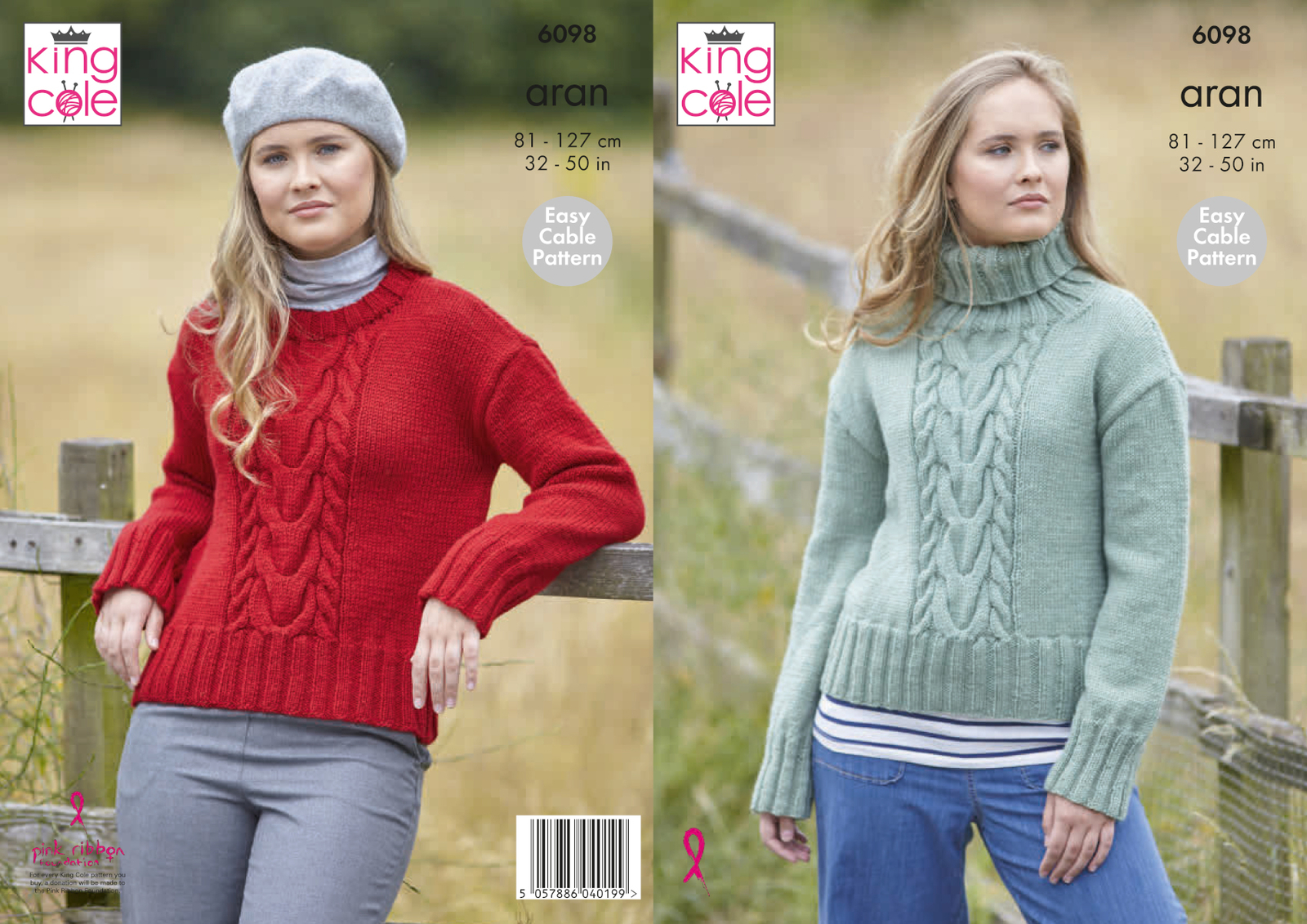 Knitting Pattern Womens Cable Knit Sweater Jumper King Cole Ladies Aran 6098