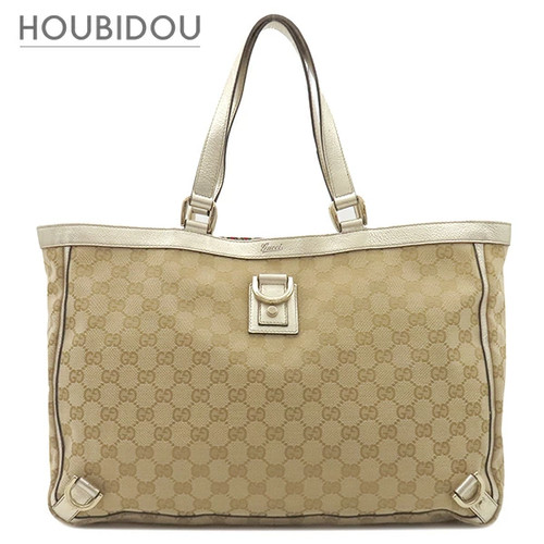 Gucci Abbey GG Canvas Leather Beige Gold Handbag 141472 Unisex Used