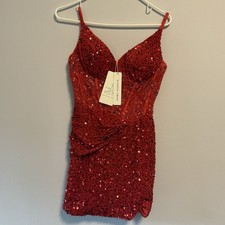 Red Sequin Mini Dress Size 4 Holiday New Years Eve Cocktail Wedding Guest Party