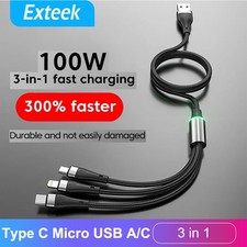 3in1 100W Type C Micro USB C Fast Charging Cable For Samsung iPhone Huawei