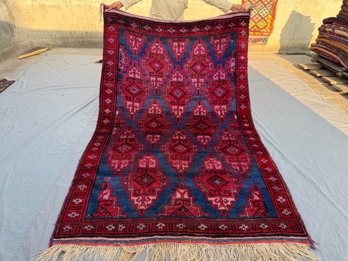 Vintage Afghan Hand-Knotted Tribal Wool Rug, Rare Geometric Oriental Area Rug