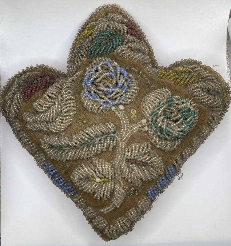Antique Oversized Iriquois Flower Motif Pin Cushion 1900’s 11-1/2”x11”. 21