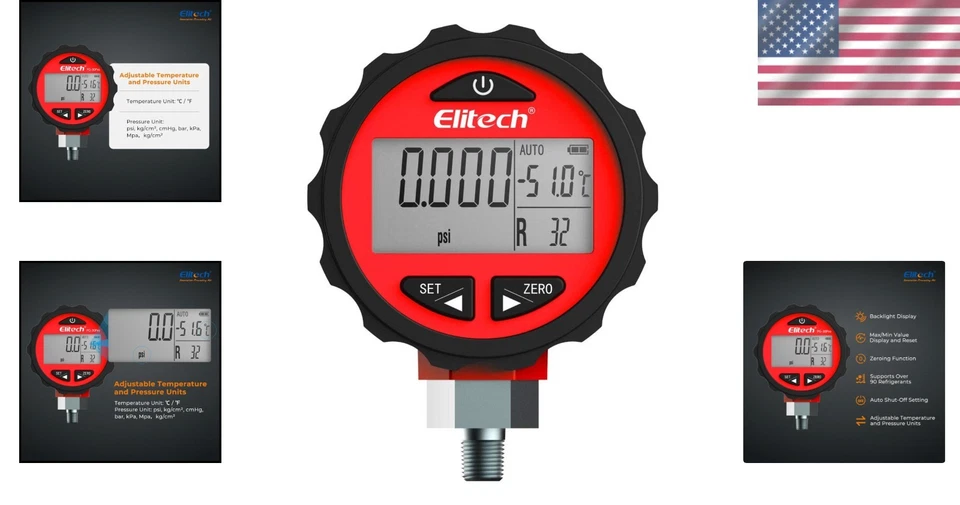 HVAC Digital High Pressure Gauge for Refrigerants 14.5-800 PSI NPT - Image 2 of 4