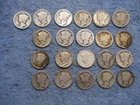 21 OLDER WORN  SILVER  MERCURY DIMES TEENS OR 20S  FULL OR PARTIAL  DATES LT 14a