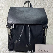 Gucci Backpack Canvas Leather Unisex Black Embossed Logo Authentic