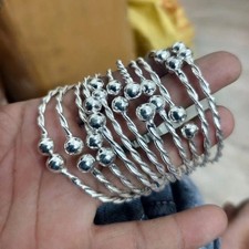 Solid 925 Sterling Silver Bangles, Hammered Bangles Stacking Set of 5 Bangles