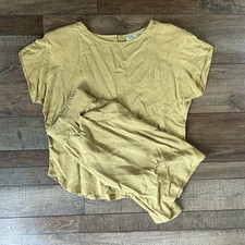 VINTAGE Anthony Michael Mustard Gold Rayon Top Shorts 2pc Set Size 12 USA 32D9