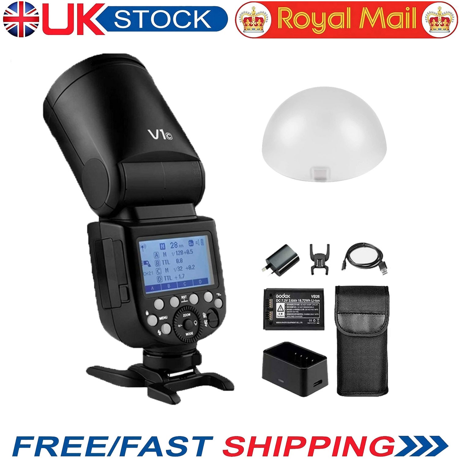 Godox V1C V1-C TTL HSS Camera Flash Speedlite for Canon + AK-R11 Diffuser Dome