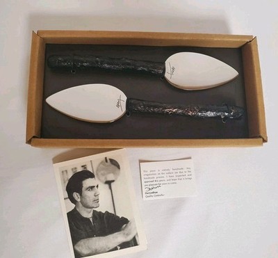 NIB Set of 2 Michael Aram Fig Leaf Cheese Knife Set w/ Box Stainless Steel RARE