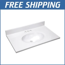 Polished White Vanity Top Sink with 4-Inch Pre-Drilled Centerset – Easy Clean