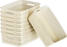 White Plastic Basket, 8 Pack Home Organization and Storage 8 Large 