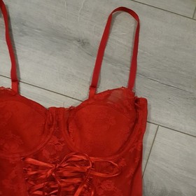 Vintage Ann Summers Red Lace Entice Boned Multi Way Corset Top Size 34C