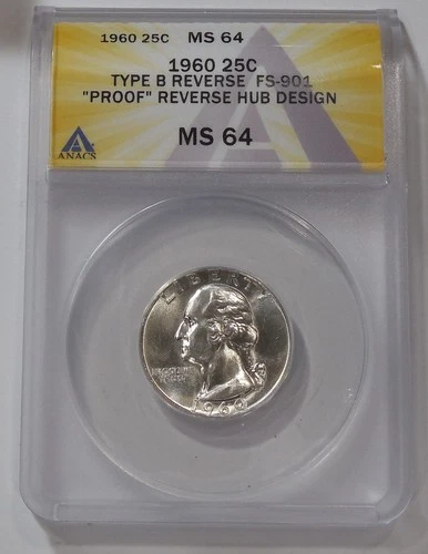 1960 ANACS MS 64 WASHINGTON Quarter Nice SILVER FS-901 PROOF Reverse Type B